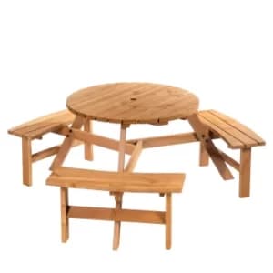 Outsunny Round Table W/3 Attached Benches-Fir Wood
