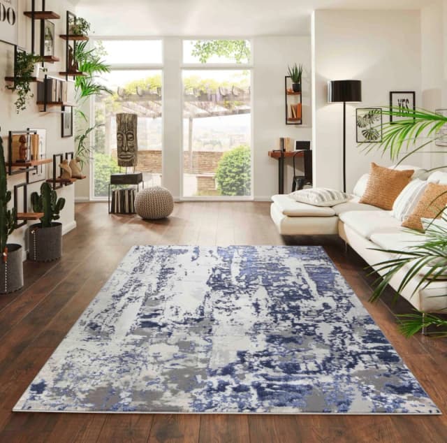 Styra Modern Living Room Rug - Abstract Area Rugs Navy 160X230 Cm