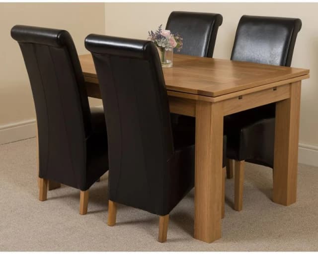 Thats Furniture Richmond 140-220cm Oak Extending Dining Table + 4 Montana Leather Chairs in Black Unisex
