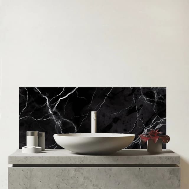 Warren Reed - Designer Black Marble Pattern Glass Bathroom Splashback Black Unisex