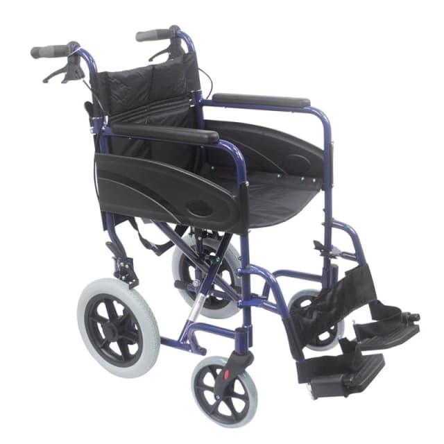 Loops Lightweight Aluminium Compact Attendant Propelled Transport Wheelchair - Blue Multi