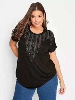 Yours Stud Neckline Top Black/Silver, Black, Size 26-28, Women