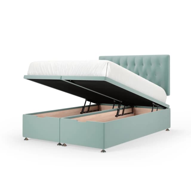 Bedmaster Bedmaster Plush Velvet Ottoman Divan Base And Button Headboard in Duck Egg Blue Size: Super King Duck Egg Blue Super King Unisex 786787027