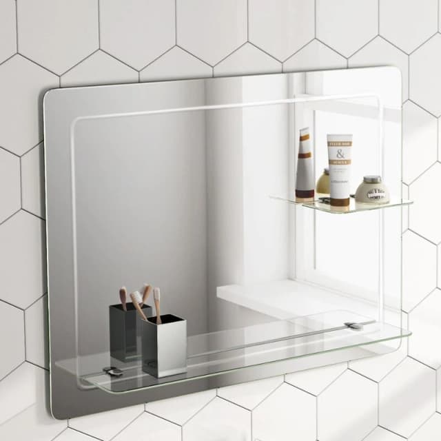 NES HOME Lawrence 800 x 600 Round Corner Mirror with Double Glass Shelf MIR-F8060SF