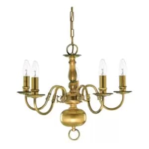 Flemish 5 Light Multi Arm Ceiling Pendant Antique Brass, E14