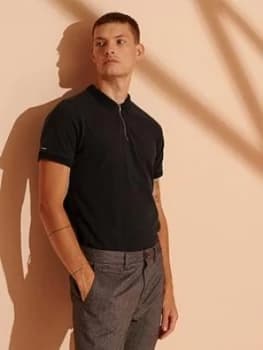Superdry Organic Cotton Nyc Zip City Polo Shirt, Black Size M Men