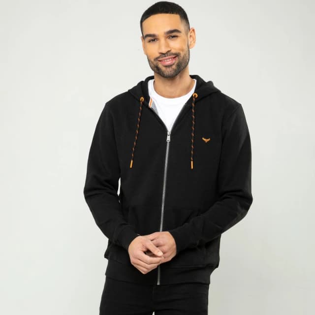 Threadbare Threadbare Men Cotton Blend 'Tangerine' Zip Through Hoodie in Black Size: Medium Black M Male 7625914732767