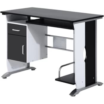 Homcom - Computer Desk with Sliding Keyboard Tray Storage Drawers and Host Box Shelf Home Office Workstation (Black)