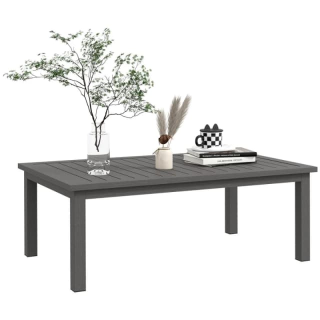 Outsunny Aluminium Outdoor Coffee Table w/ Wood Grain Effect, Brown 84G-324V00BN