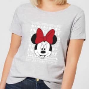 Disney Minnie Face Womens Christmas T-Shirt - Grey - 3XL