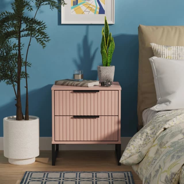 Fluted 2 Drawer Bedside in Kobe Pink - Ready Assembled - Lewis's Home TJ Hughes 5056812208733