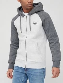 Superdry Orange Label Classic Raglan Zip Through Hoodie - Light Grey Marl , Light Grey Marl, Size XS, Men