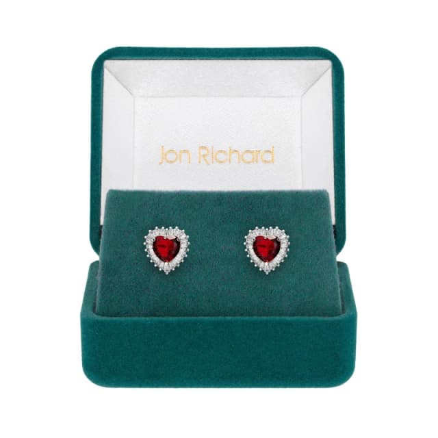 Jon Richard Rhodium Plated CZ Ruby Heart Stud Earrings Stud Earrings One Size Silver 87953211000
