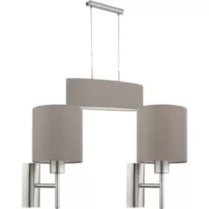 Ceiling Pendant Light & 2x Matching Wall Lights Satin Nickel Taupe Fabric Linear
