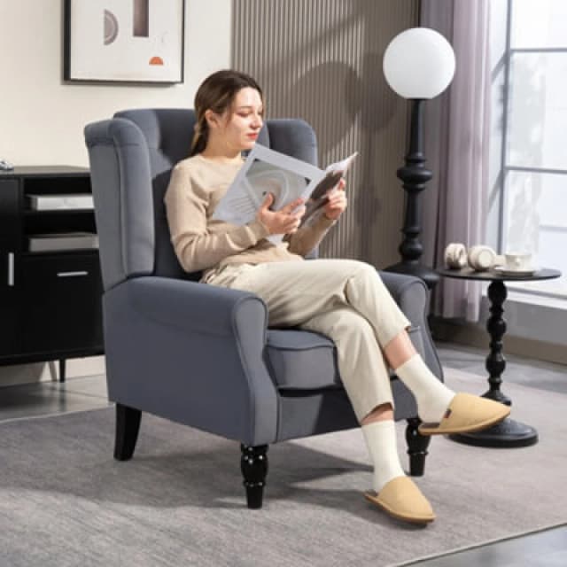 HOMCOM Accent Armchair Home Furniture Retro Tufted Club Fabric Grey 833-695V72GY