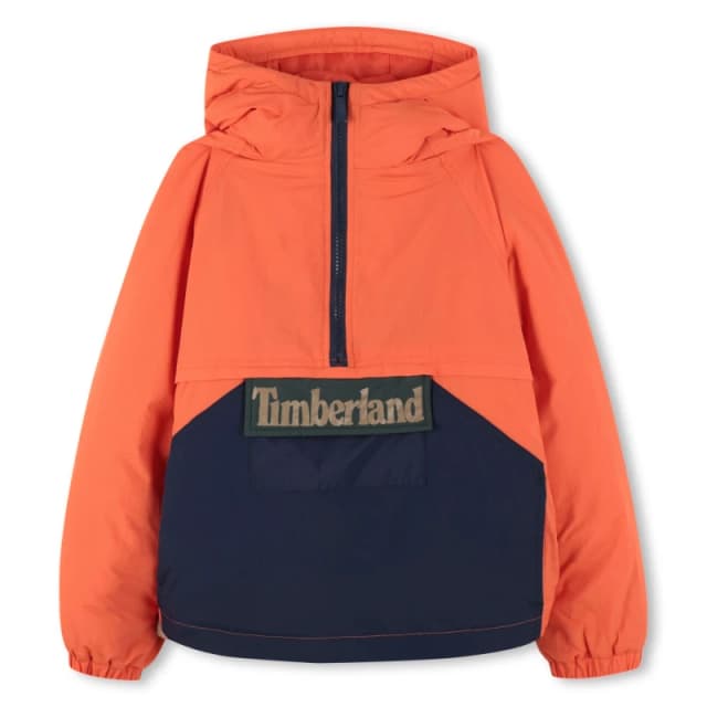 Timberland Kids Zipped Weather-Resistant Overcoat Orange/Navy male 4 Years