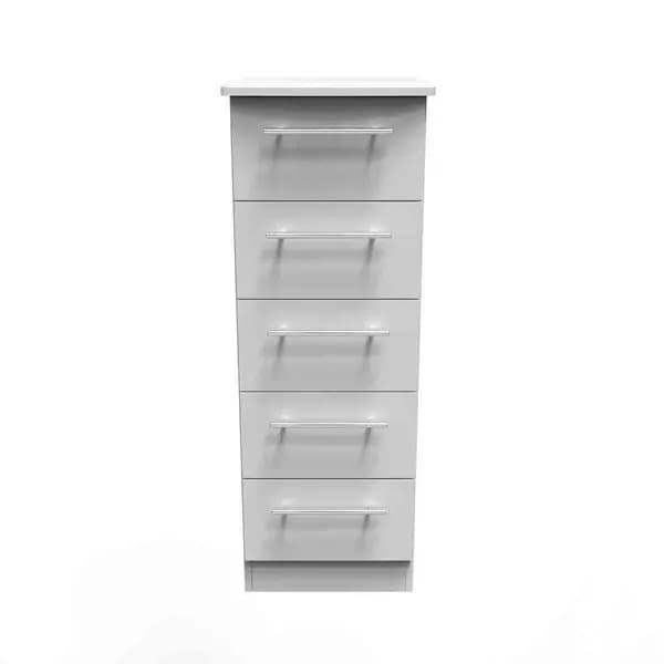 Welcome Furniture Ready Assembled Sherwood 5 Drawer Tallboy In Grey Matt SHE003GM