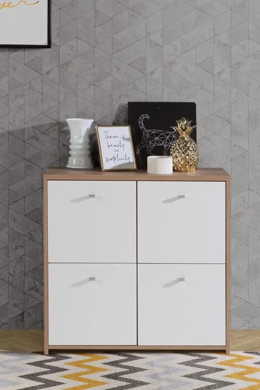 FWStyle FWStyle 4 Door Storage Cabinet Sonoma Oak & Matt White in Brown Brown One Size Unisex 5056413110220