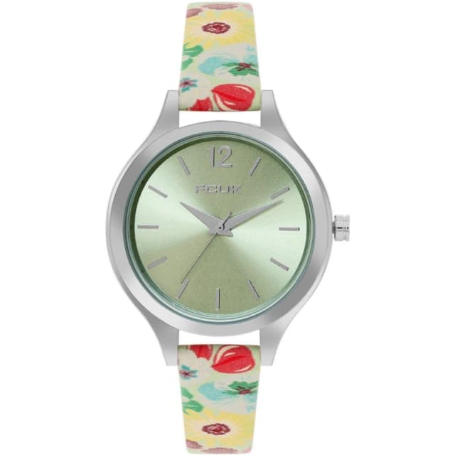 FCUK Floral Printed Strap Womens Watch Green female One Size