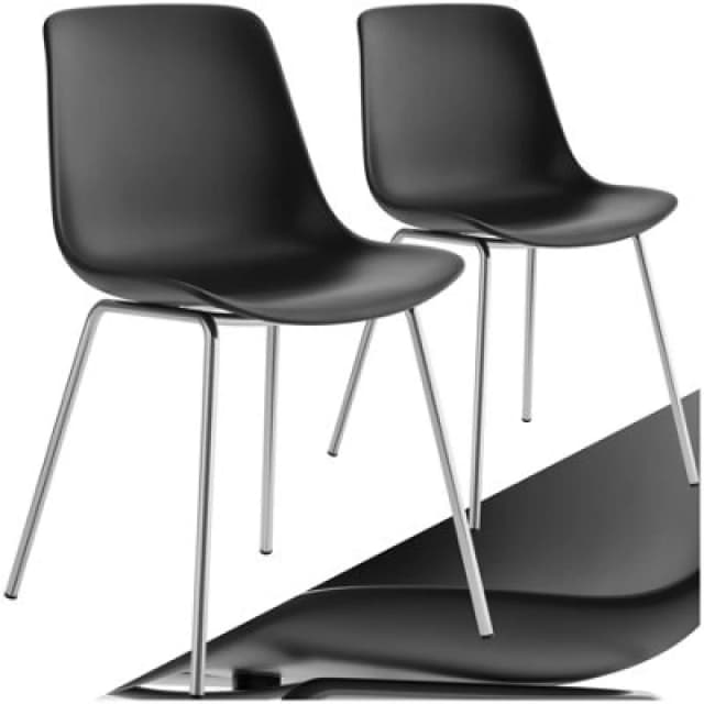 Tectake Set Of 2 Dining Chair Mave - Large Plastic Seat, Ergonomic, High Backrest, 120 Kg Load Capacity - Black/chrome