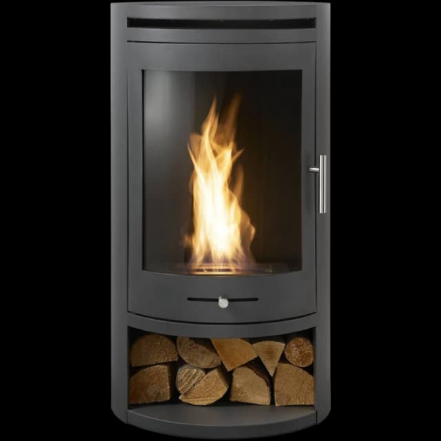 Oko S5 Bio Ethanol Cylinder Stove With Log Storage In Charcoal Grey