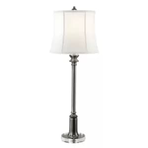 Table Lamp Taller Slim True White Cotton Linen Shade Antique Nickel LED E27 60W