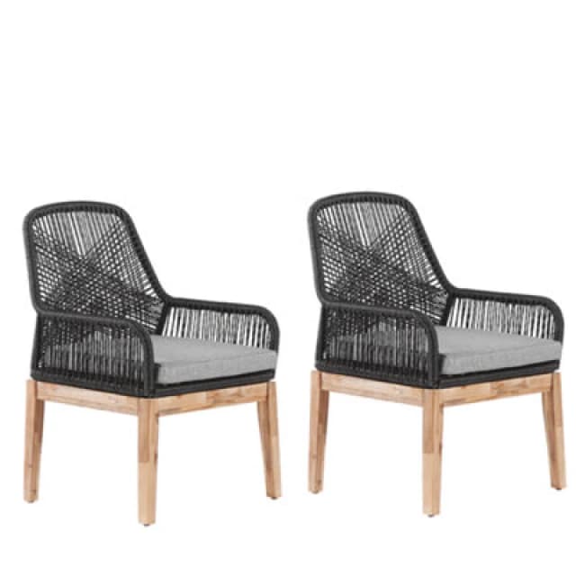 Beliani Set Of 2 Garden Chairs With Cushions Olbia Synthetic Material Black