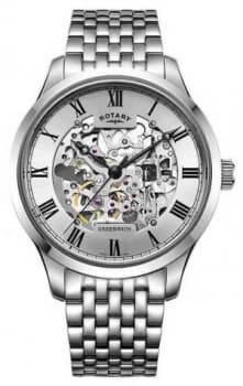 Rotary Mens Greenwich Stainless Steel Bracelet Skeleton Watch