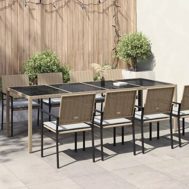 VIDAXL Garden Table Beige 250x100x75cm Tempered Glass and Poly Rattan Vidaxl 8720286666647