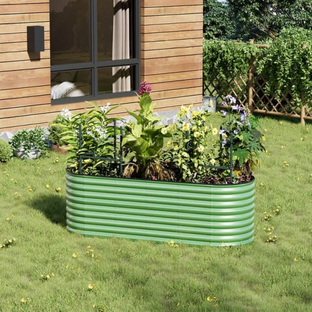 Breeins Oval-Shaped Galvanized Steel Raised Garden Bed Green unisex One size