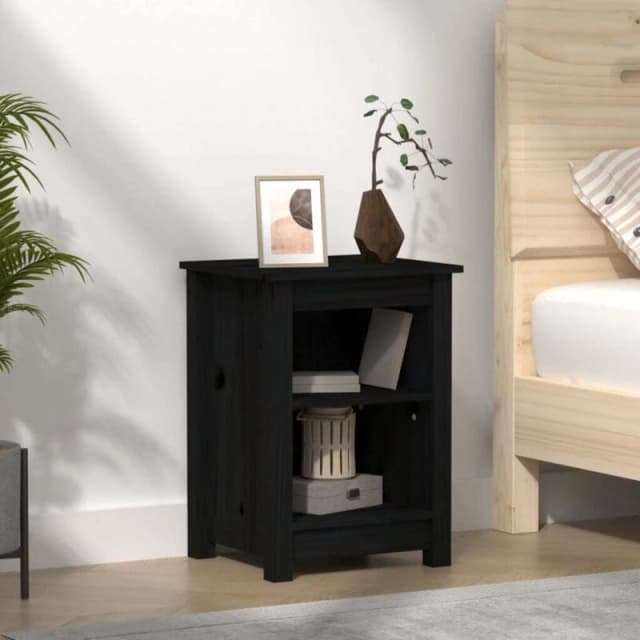 Vidaxl Bedside Cabinet Black 40X35X55cm Solid Wood Pine, Black 820964