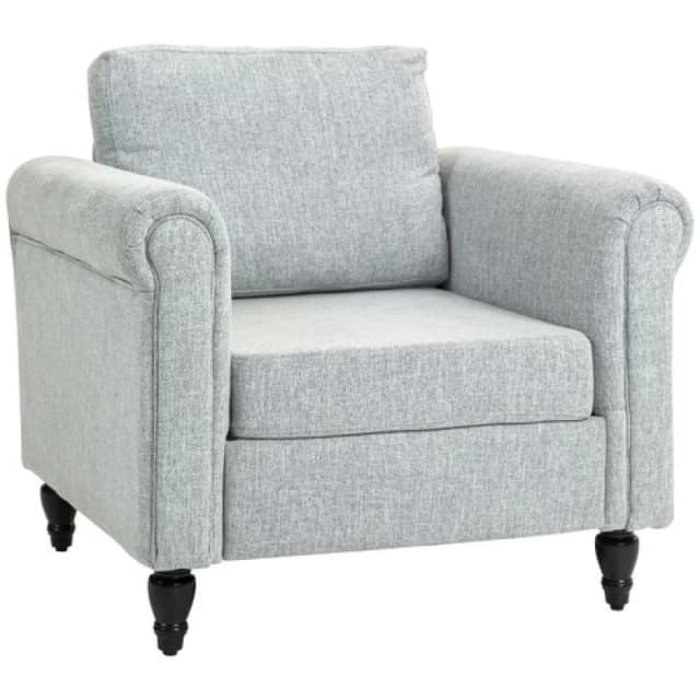 HOMCOM Vintage Armchair Fabric Accent Chair with Wood Legs Light Grey TJ Hughes 5061025033416