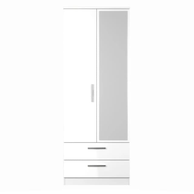 Welcome Furniture Contrast Double 2 Drawer Mirror Wardrobe White Matt unisex Large