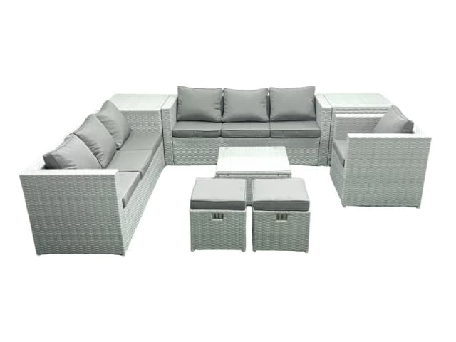 Fimous Wicker PE Rattan Sofa Garden Furniture Set with Armchair Square Coffee Table 2 Small Footstools 2 Side Tables Light Grey Mixed Light Grey
