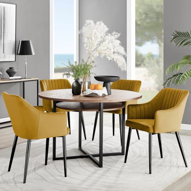 FurnitureboxUK FurnitureboxUK Adley Brown Wood Storage Dining Table & 4 Calla Black Leg Chairs in Mustard Mustard One Size Unisex 5056542686733