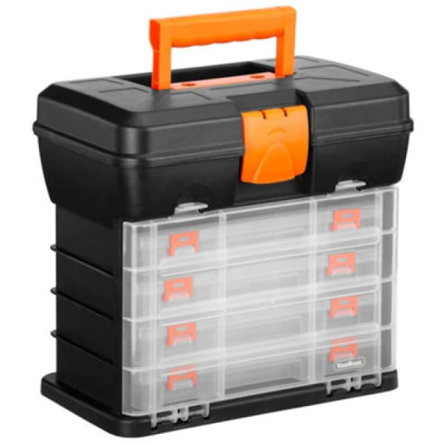 Vonhaus Utility Tool Box Storage Organiser Case With 4 Drawers & Adjustable Dividers