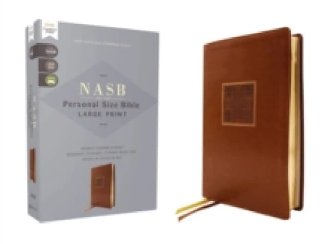 NASB, Personal Size Bible, Large Print, Leathersoft, Brown, Red Letter, 1995 Text, Comfort Print. Leather / fine binding Books