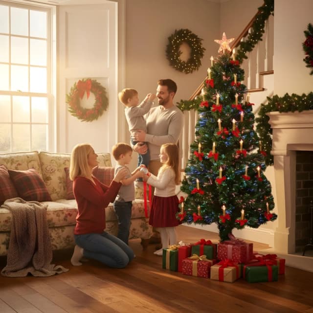 Shatchi 6ft/180cm Candle & Bow Fibre Optic Christmas Tree LED Pre-Lit Green