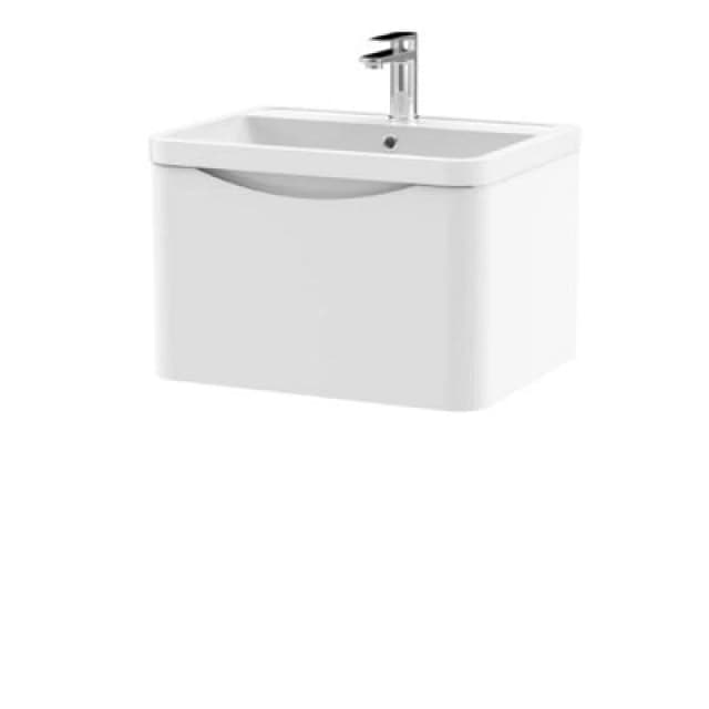 Lunar Wall Mounted 1 Drawer Vanity Unit with Polymarble Basin Satin White