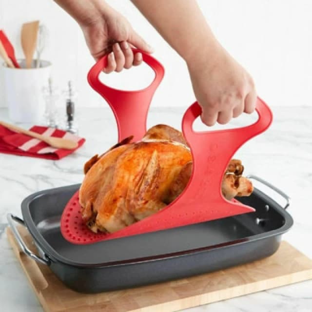 Gr8 Home Reusable Non Stick Silicone Chicken Turkey Meat Lifter Red