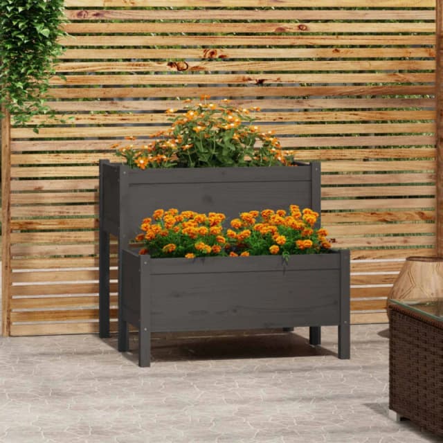 vidaXL Planter Grey 84.5x84x75cm Solid Wood Pine, Grey 822259