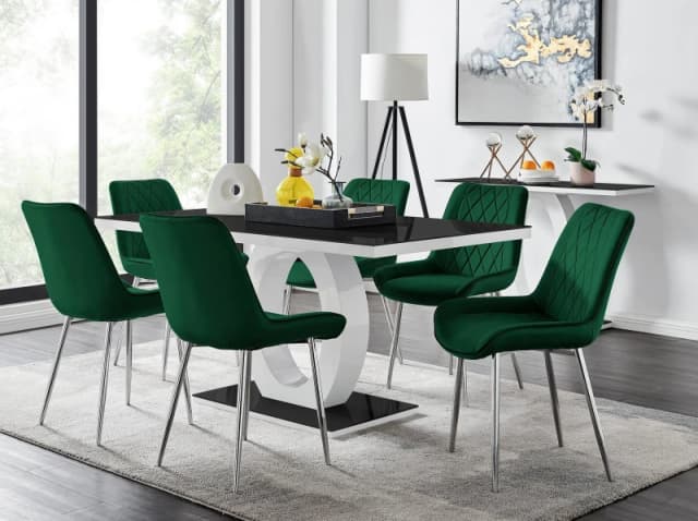FurnitureboxUK FurnitureboxUK Giovani Rectangular 6 Seat White High Gloss Unique Halo Base Dining Table in Green Green One Size Unisex 5056542665097