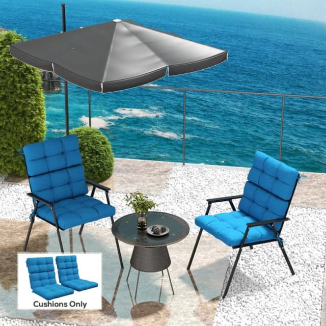 Outsunny Outsunny - 2pc Outdoor Seat Cushions Water Repellent Seat Pads with Backrest and Ties Blue - Blue 5056725511111