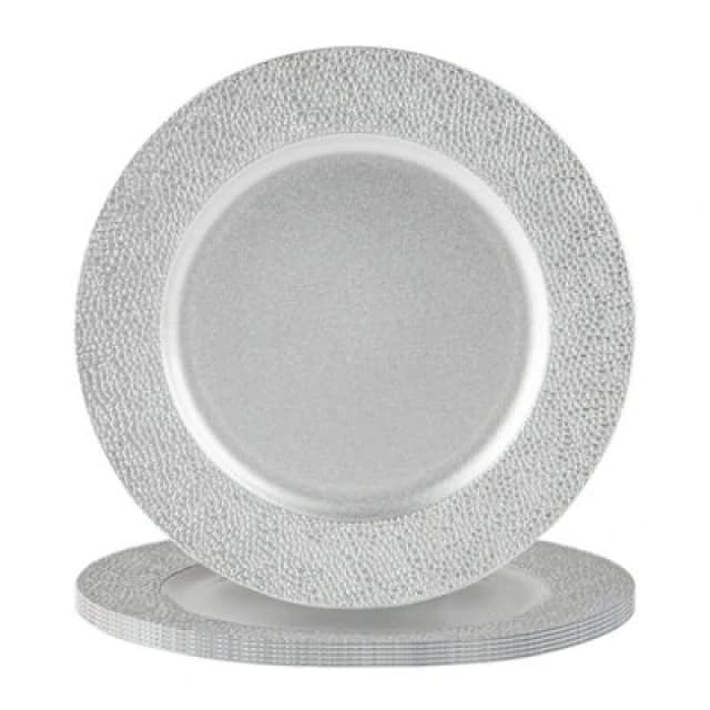 Argon Tableware Hammered Charger Plates - 33Cm - Silver - Pack Of 6