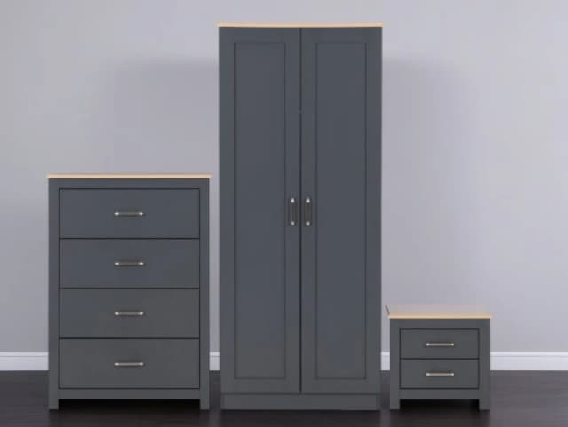 Seconique Portland Grey and Oak 3 Piece Bedroom Furniture Package