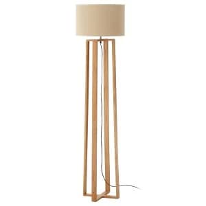 Premier Housewares Lea Wooden Floor Lamp with Brown Fabric Shade