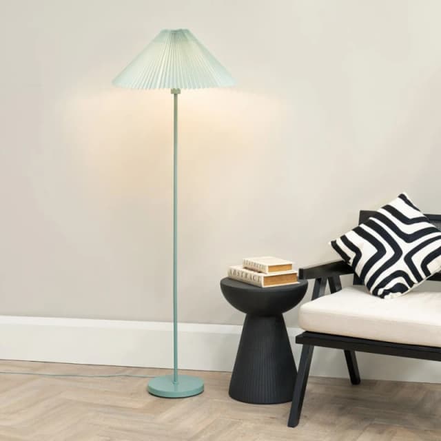 ValueLights Akira Pleated Shade Slim Floor Lamp with LED Bulb Bright Blue