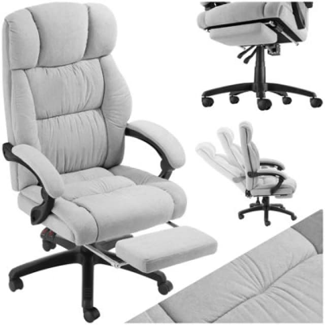 Tectake Office Chair Gillian With Folding Footrest, 360 Swivel, Padding And Velour Cover - Grey