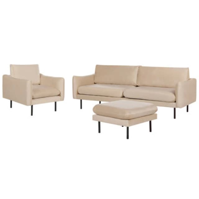Beliani Living Room Set 5 Seater Vinterbro Velvet Beige With Ottoman