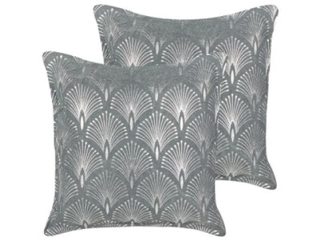 Beliani Set Of 2 Decorative Cushions Hoya Cotton 45 X 45cm Grey Geometric Pattern